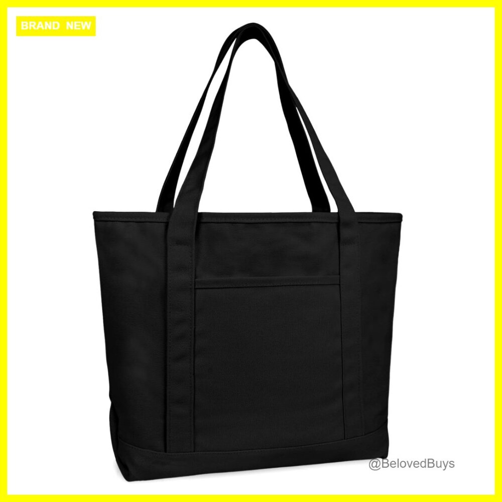Large 20" Cotton Canvas Tote Bag With Zipper Pockets For Shopping Travel